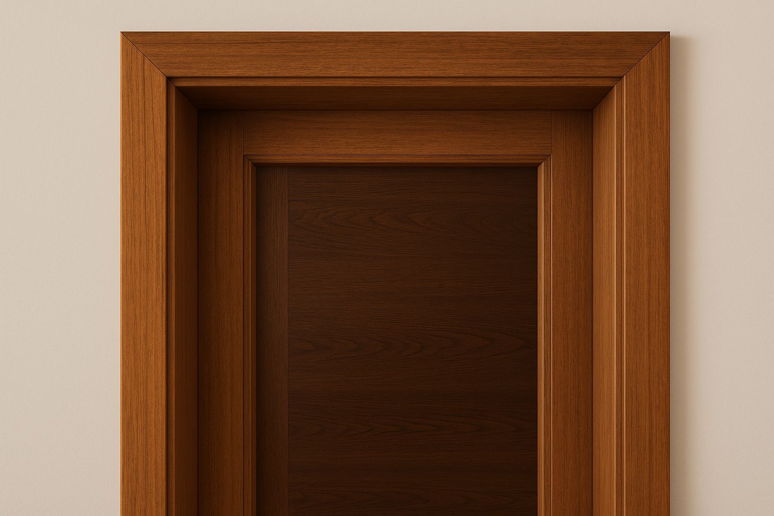 Närbild av en dörrkarm i ljust trä med synlig struktur, perfekt för inredning.